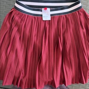 Wilson Red Pleated Skater Skirt with Striped Elastic Waistband